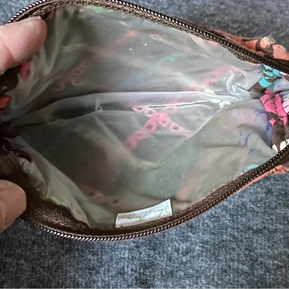 Vera Bradly Brown and Green Floral Cosmetic Bag with Geometric‎ Accent Paisley